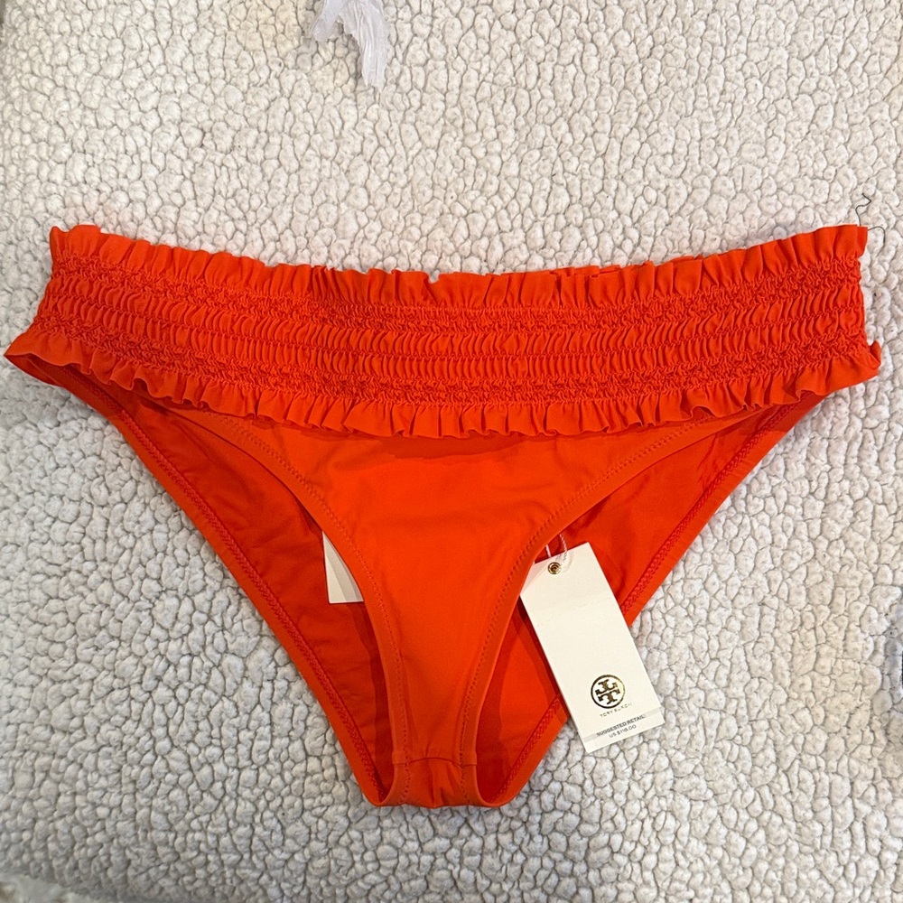 Tory Burch Vibrant Orange Ruffle Bikini Bottom